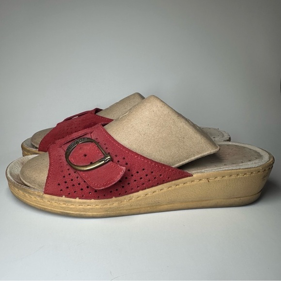 Fly Flot Suede Wedge Slides Women's US 7.5 EU 38 Red Anti Shock Italy Comfort - Picture 3 of 13